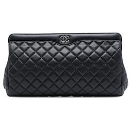 Black Chanel Large CC Quilted Caviar Frame Clutch