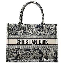 Book Tote Dioriviera in tela Dior Toile de Jouy ricamata, canvas blu, taglia Medium