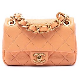 Chanel Mini CC Quilted Caviar Single Flap Crossbody Bag Orange