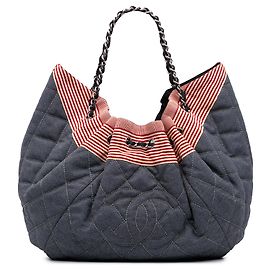 Blue Chanel Large Quilted Denim Stretch Spirit Cabas Tote