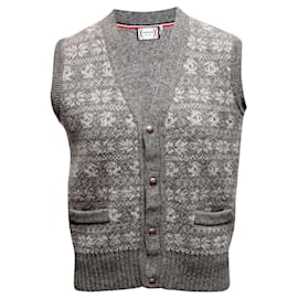 Grey Moncler Wool Patterned Button-Up Vest Size US S