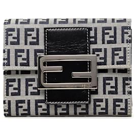 Cartera tríptico Fendi Zucchino en lona gris Carteras pequeñas