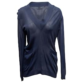 Hermès Top transparente de manga larga con cuello en V azul marino Hermes Talla FR 38