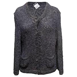 Chaqueta de seda de punto negra Chanel Otoño/Invierno 2008 Talla FR 46