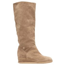Botas de cuña altas de ante color tan Chanel Talla 38.5