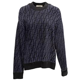 Fendi Intarsia Zucca Strickpullover Schwarz & Navy Größe IT 38