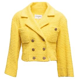 Blazer cruzado de tweed de algodón amarillo Chanel Talla FR 34