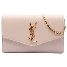 Borsa a tracolla portafoglio con catena Uptown Grain De Poudre beige Saint Laurent