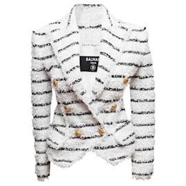 Blazer cruzado texturizado a rayas blanco y negro Balmain Talla FR 34