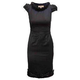 Vestido negro de lana virgen y ribete de piel de visón Blumarine Talla IT 38
