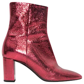 Rote Saint Laurent Metallic-Leder-Stiefeletten mit spitzer Zehenpartie Größe 36