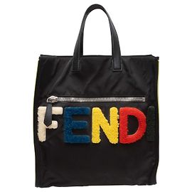 Borsa Tote Fendi in nylon con scritta Black & Multicolor