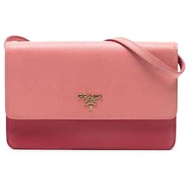 Portafoglio Bicolore Saffiano Rosa Prada con Tracolla Crossbody
