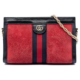 Piccola borsa a tracolla Gucci Ophidia in scamosciato rosso con catena