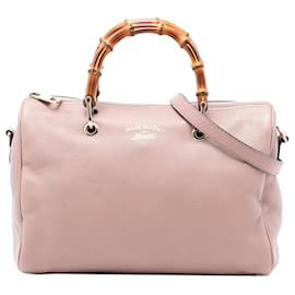 Borsa Boston Gucci Medium in pelle di vitello rosa con manico in bambù Satchel