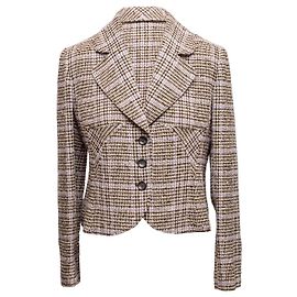 Valentino Garavani Valentino Wollblazer mit Glen Plaid Karomuster in Braun & Lila Größe US 12