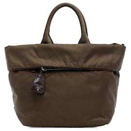 Borsa Satchel Reversibile in Tessuto Marrone Prada