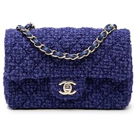 Borsa a tracolla Chanel Mini Rectangular Classic Tweed Single Flap Blu