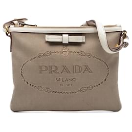 Borsa a tracolla Prada Canapa in tela marrone con logo e fiocco