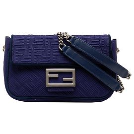 Borsa a tracolla midi Baguette in tessuto tecnico con stampa Zucca blu Fendi