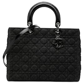 Borsa Lady Dior Large in denim nero cannage