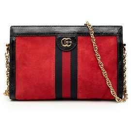 Piccola borsa a tracolla Gucci Ophidia in scamosciato rosso con catena