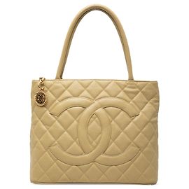 Beige Chanel Caviar Medallion Tote