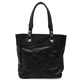 Bolso Tote Paris Biarritz en lona revestida acolchada Chanel Small Negro