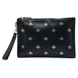 Clutch Bee Star in pelle di vitello nera Gucci
