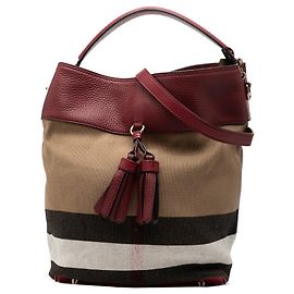 Borsa a secchiello Ashby con nappa e tela Mega Check marrone Burberry Medium