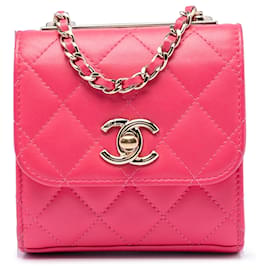 Chanel Mini Quilted Lambskin Clutch in Pink mit CC Crossbody-Kettenriemen