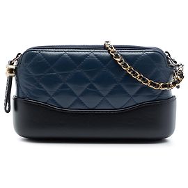 Blauer Chanel Bicolor Aged Calfskin Gabrielle Double Zip Clutch mit Kettenumhängetasche