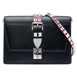Borsa a tracolla Elektra con borchie in pelle City e Saffiano nera di Prada