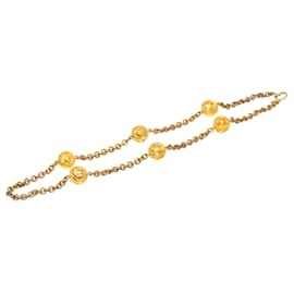 Collar largo de estación con bolas de resina Lucite chapado en oro Chanel CC Gold