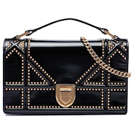 Borsa Diorama con manico e tracolla in vernice nero con borchie