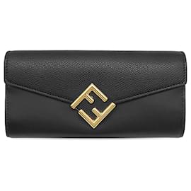 Fendi Continental Wallet aus schwarzem Leder mit FF Diamonds