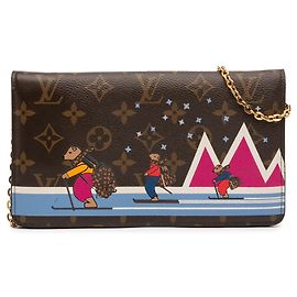 Pochette Weekend Louis Vuitton Monogram Marrón con Animación de Navidad de Osos en Esquís Chain Wallet Crossbody Bag