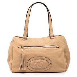 Bolsa de ombro LOEWE Nubuck Anagram Madrid Fringe Tan