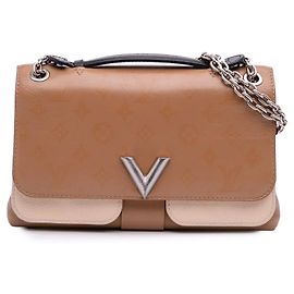 Borsa a tracolla marrone Louis Vuitton Monogram Cuir Plume Ecume Very Chain