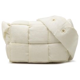 Borsa a tracolla Bottega Veneta Candy Nylon Intrecciato Padded Tech Cassette bianca