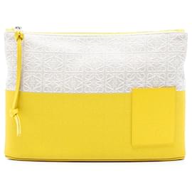 Clutch oblonga in jacquard Repeat Anagram e pelle gialla LOEWE