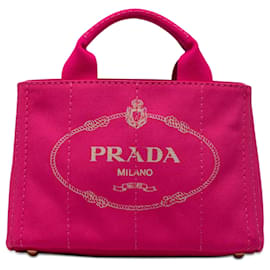 Borsa piccola in tela Canapa rosa con logo Prada