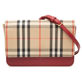 Borsa a tracolla con patta in pelle con bordo House Check rosso Burberry
