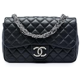 Borsa a tracolla Chanel Westminster Pearl Flap in agnello trapuntato nero, misura Medium