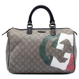 Gucci Medium GG Supreme Boston Bag Joy Italienische Flagge Grau