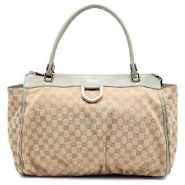Abbey GG Canvas Tote aus beigefarbenem Canvas mit D-Ring von Gucci