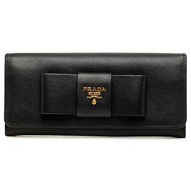 Langer Prada Saffiano Lux Bow Continental Portemonnaie Schwarz