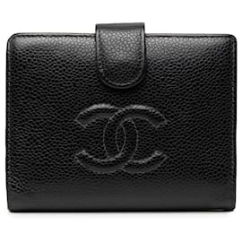 Portafoglio bifold nero Chanel CC Caviar Piccoli portafogli