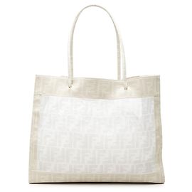 Tote Zucca in mesh con bordi in tela rivestita bianca Fendi