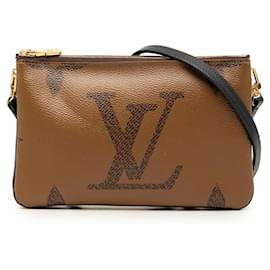 Borsa a tracolla Louis Vuitton Monogram Giant Reverse Double Zip marrone